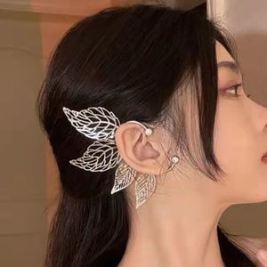 Fairy Elf Cosplay Hollow Feather Silver Ear Cuff